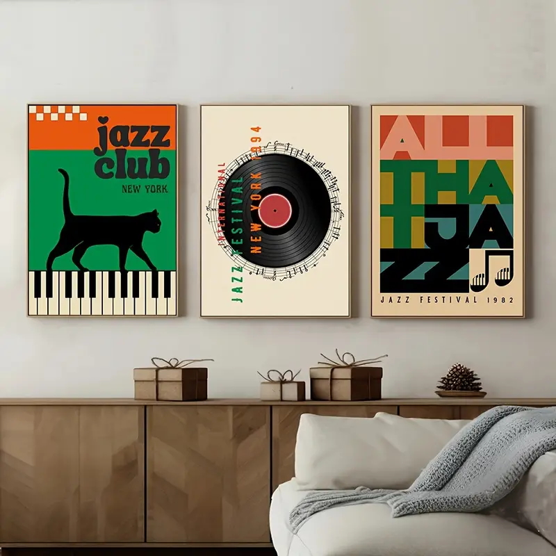 Home Decor Medieval - 3 Buah Poster Musik Jazz Retro