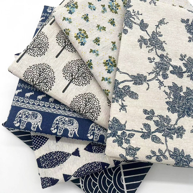 Home Decor Fabric - Kain Campuran Katun Linen Motif Bunga