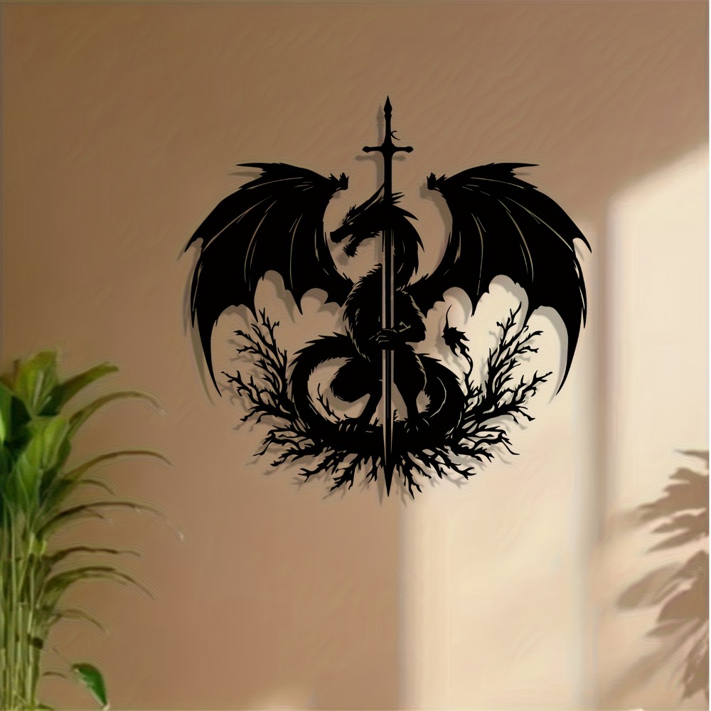 Home Decor Medieval - 1pc Seni Dinding Logam Pedang Naga