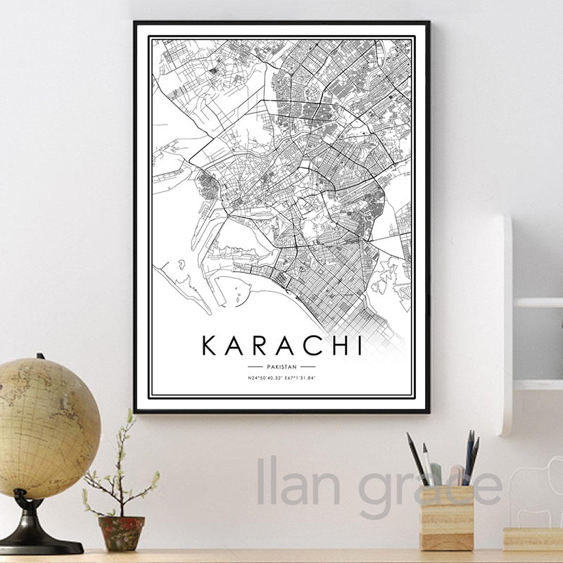 Poster Peta Kota KARACHI Peta  - Home Decor Karachi ulasan dan harga