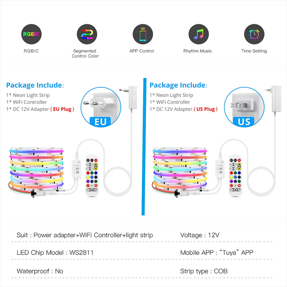 Tuya WiFi WS2811 RGBIC COB LED - Home Decor App Free ulasan dan harga